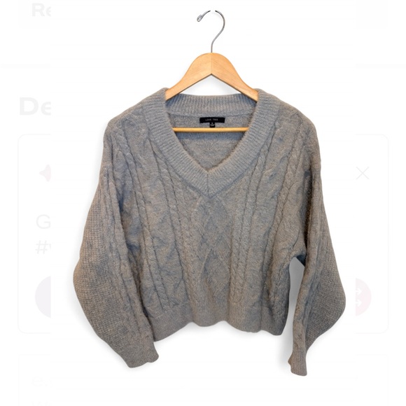 Love Tree Sweaters - Love Tree Light Gray V-neck Cable Knit Sweater